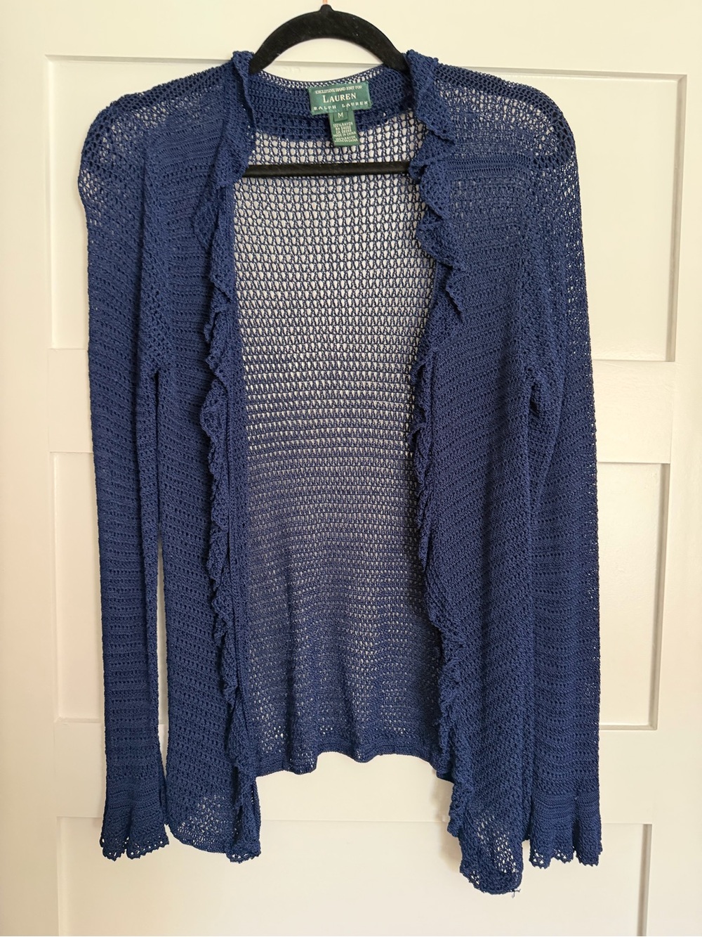 Lauren Ralph Lauren 90s Vintage Hand Knit" Open-Ruffle Cardigan